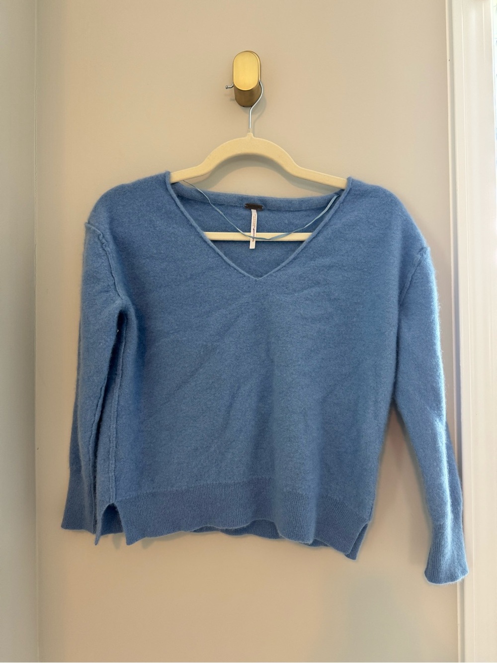 Free People V-Neck Sweater in Dusty Blue